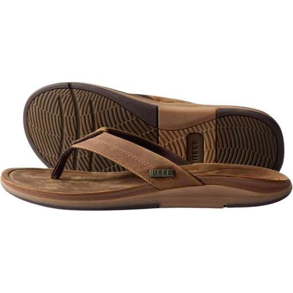 2026 Reef Mens Leather Offshore Flip Flops CJ9057 - Bronze / Brown